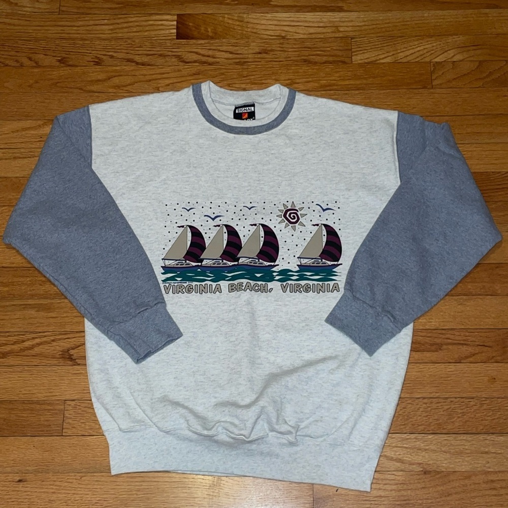 Vintage 90s sweater Signal tag Sweatshirt Stacked Collar colorblock size Large